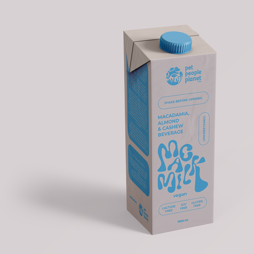 Blue packaging with the title 'vegan milk carton concept design '
