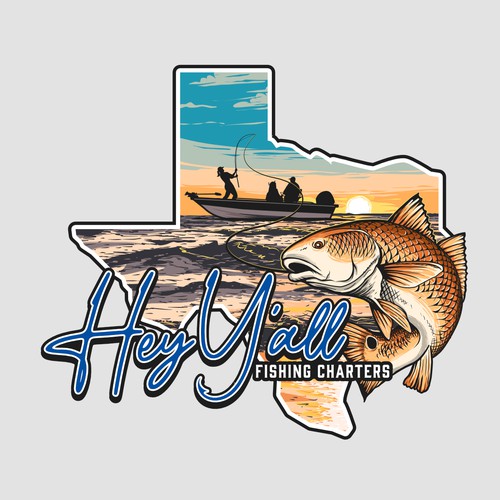 Vector art design with the title 'Design a POWERFUL Logo for a Inshore Saltwater Fishing Charter Company'