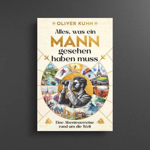 Travel book cover with the title 'Alles, was ein Mann gesehen haben muss'