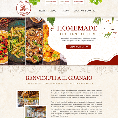 Italian design with the title 'Website for Italian Restaurant'