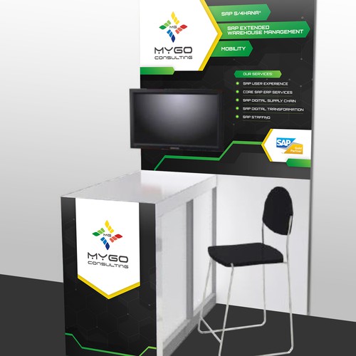 Booth design with the title 'Trade Show Booth for Mygo Consulting'