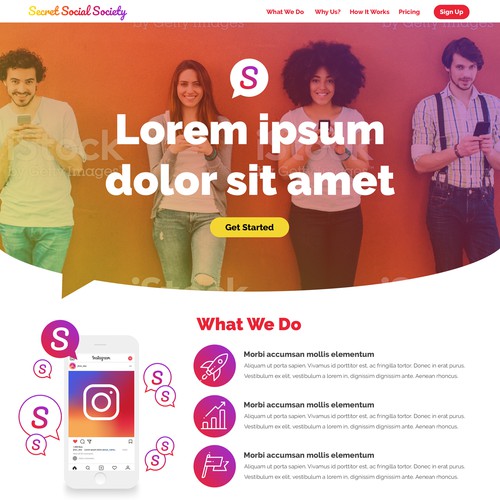 Marketing website with the title 'Secret Social Society'