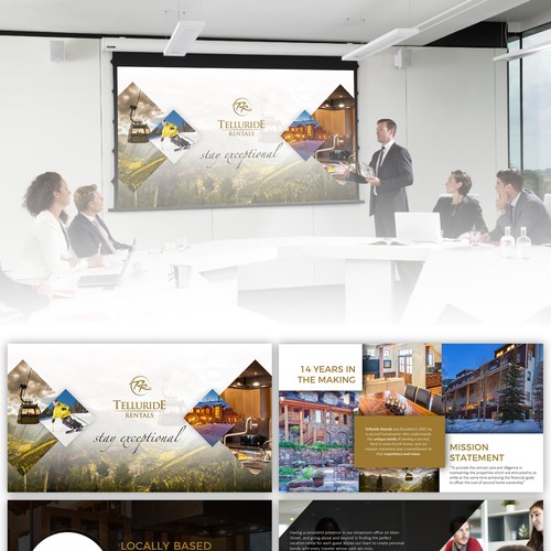Agency design with the title 'Redesign Company Presentation - Telluride Rentals'