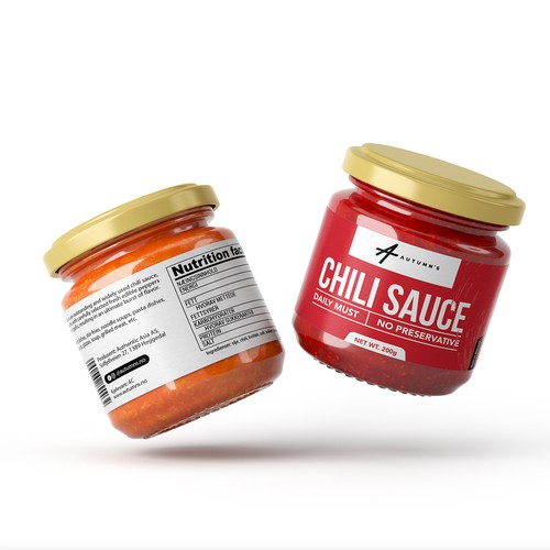 Sauce label with the title 'Chili sauce modern minimal cereal label design'