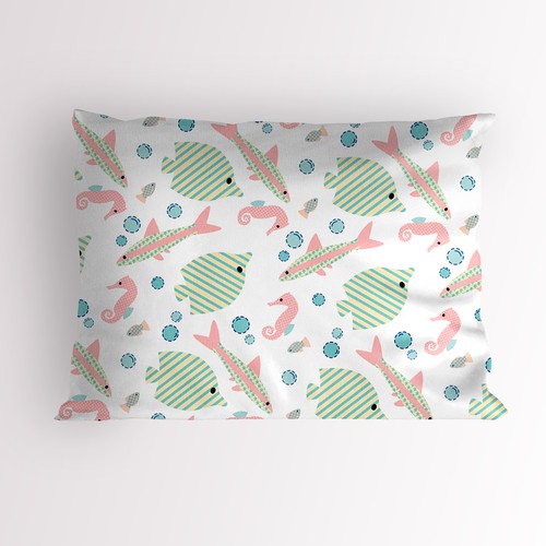 Fish artwork with the title 'Pillowcase pattern for children'