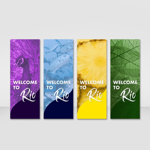 Peacock design with the title 'welcome to Rio banner'