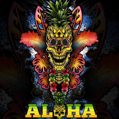 Skull illustration with the title 'Skull hawaii'