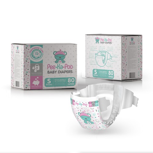 Diaper design with the title 'Packaging For Baby Diaper'