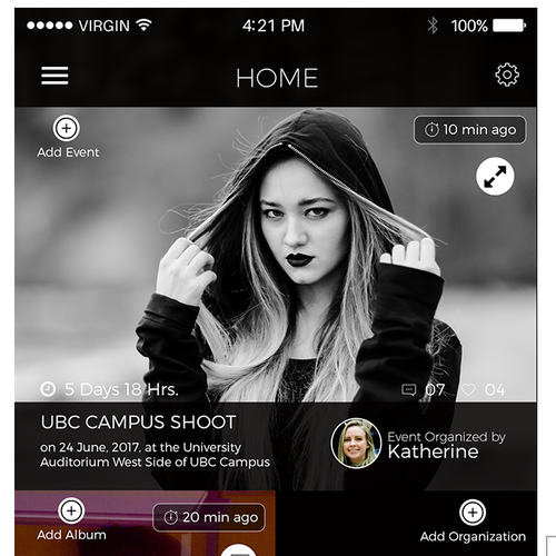 Social networking design with the title 'Design a stylish/trendy, simple app for a creative/hype Start-Up'