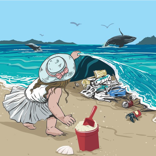 American t-shirt with the title 'Plastic in Ocean '