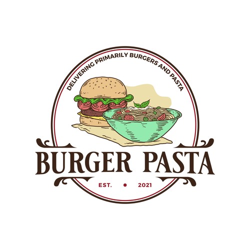 Pasta logo with the title 'Burger Pasta/ Pasta Burger'