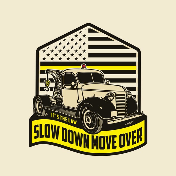 Tow truck logo with the title 'slow down'