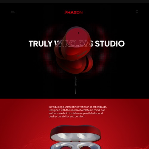 Product design website with the title 'Modern Concept for Sports Earbud'