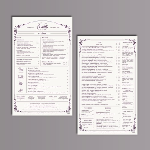 Art Nouveau design with the title 'Dinner Menu for Violet™'