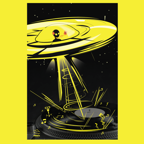 Postcard illustration with the title 'OVNYL  Poster'