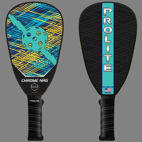 Product design illustration with the title 'Prolite Chrome NRG Pickleball Paddle'
