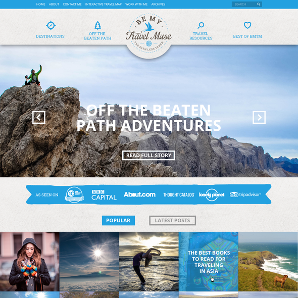 Travel website with the title 'Web design concept for BeMyTravelMuse'