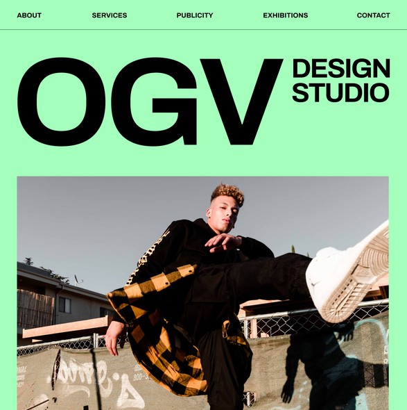 Trendy website with the title 'OGV design studio website redesign concept'
