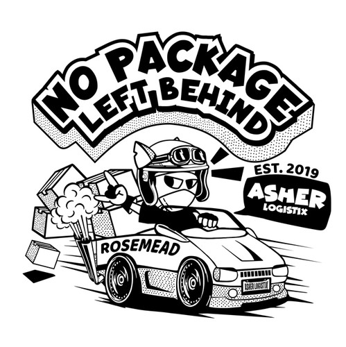 Black and white t-shirt with the title 'ASHER LOGISTIX'