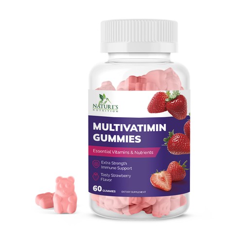 Vitamin label with the title 'Label design for Nature's Nutrition Multivitamin Gummies'