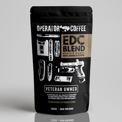 Grunge design with the title 'Veteran Coffee Bag Label'