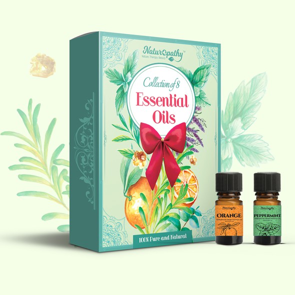 Oil packaging with the title 'Essential oils gift packaging'