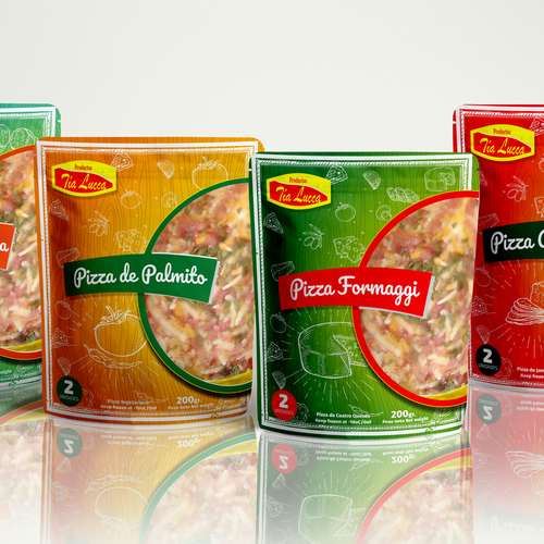 Pizza packaging with the title 'Excting new design for mini pizza'