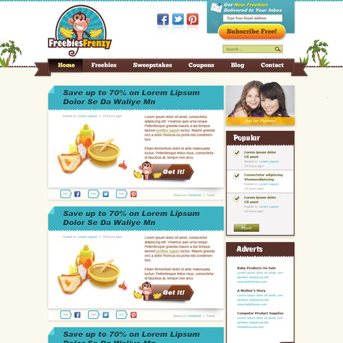 Internet website with the title 'Website Design for Wordpress Template - Freebie Blog'