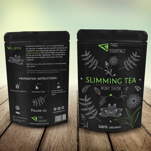 Tea label with the title 'Sleek label for a weight-loss tea'
