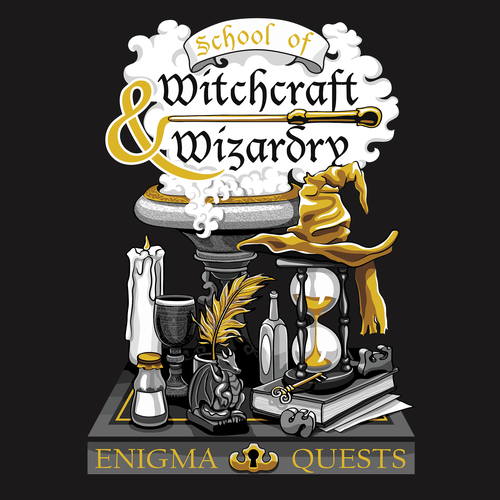 Escape room design with the title 'Tshirt Design for Escape room by Enigma Quests'