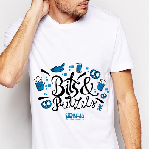 Beer t-shirt with the title 'BITS ^ PRETZELS t shirt hand lettering and illustration'