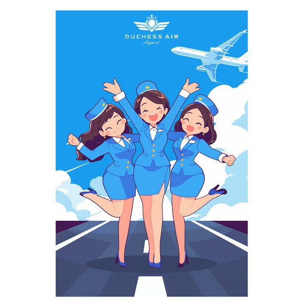 Anime design with the title 'Artwork of classic Flight attendants and pilots'