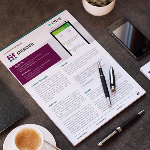 Print design with the title 'Create a 1-2 page customer case study template'