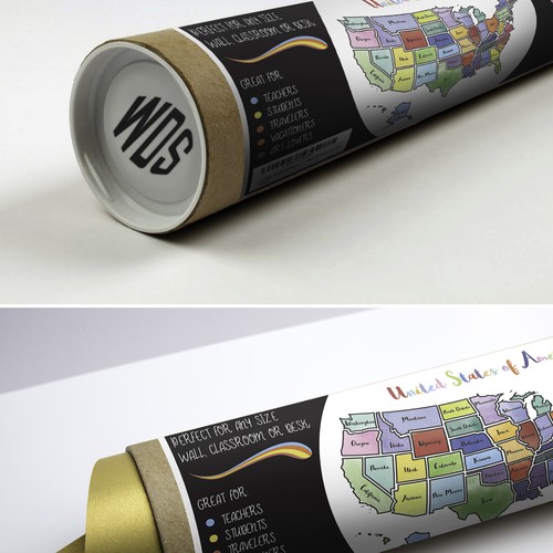 Map design with the title 'Design for USA Map Packaging Tube'