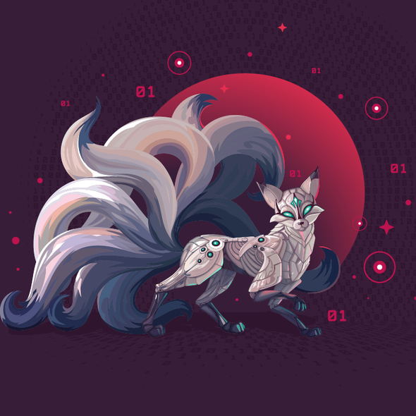 Custom illustration with the title 'Cyberpunk Nine-tailed Fox'