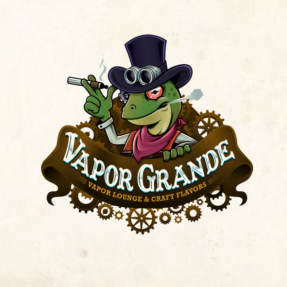 Vape design with the title 'Create a Killer SteamPunk Vapor Lounge Logo'