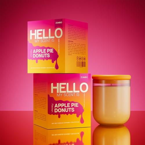 Candle packaging with the title 'Dessert Scented Candles'