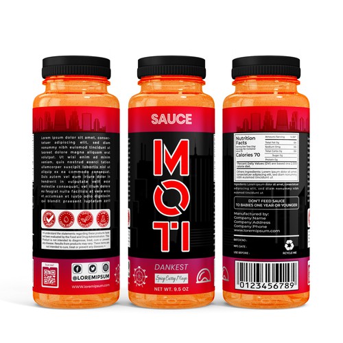 Sauce packaging with the title 'playful packaging label design'