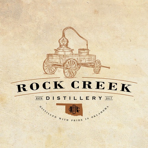 Old school logo with the title 'Rock Creek Distillery'