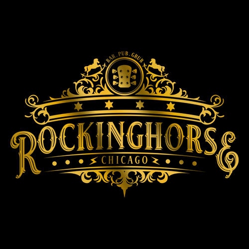 Bar design with the title 'classic bold logo concept for Rockinghorse Chicago'