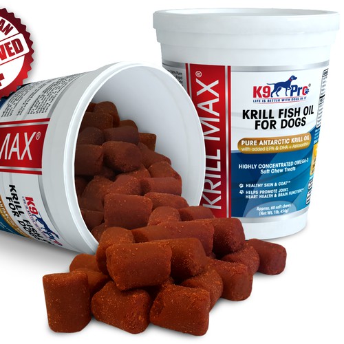 Branding label with the title 'krill oil label for dog supplement'
