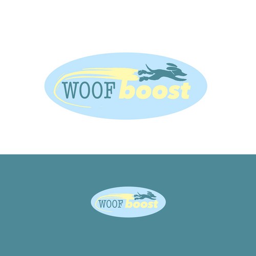 Blue and yellow logo with the title 'Woof Boost logo concept'