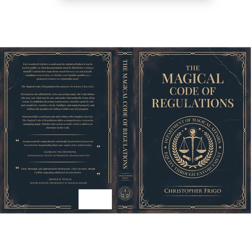 Vintage book cover with the title 'The Magical Code of Regulations - Book Cover Design'