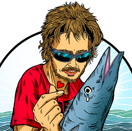 Sea artwork with the title 'Illustration for a Fishing team T-shirt.'