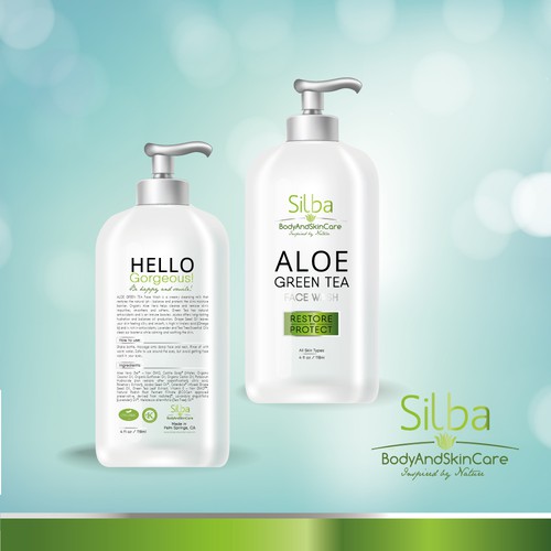 Skincare label with the title 'Organic Face Wash Label with Aloe and Green Tea'
