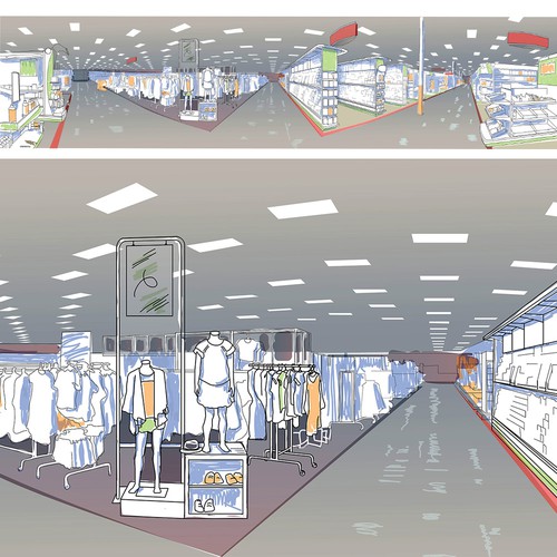 Interior design illustration with the title 'Illustration of store from photo'