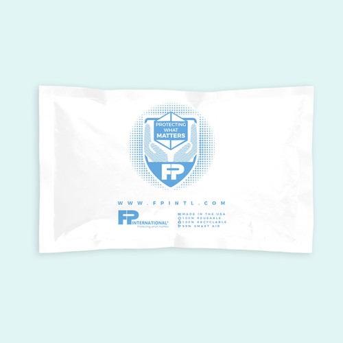 Professional label with the title 'Logo and label design for FP International'