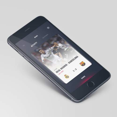 IPhone design with the title 'Sport card application.'