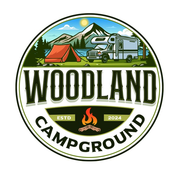 Camping brand with the title 'Woodland Campground'