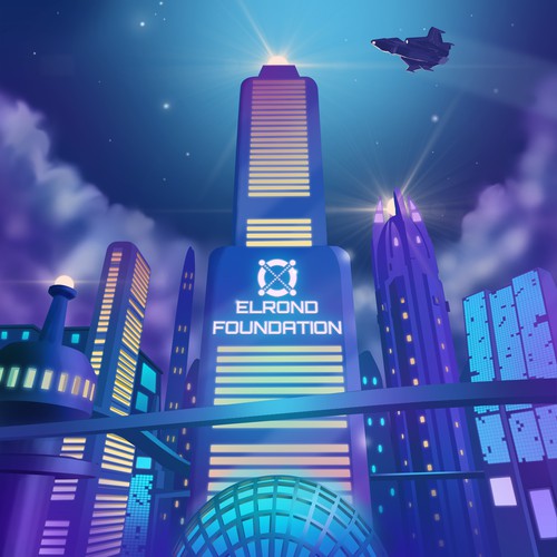 Futuristic illustration with the title 'Illustration for Elrond Foundation'